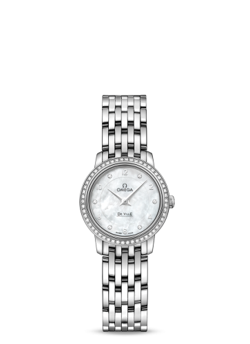 Omega De Ville Prestige Quartz Ladies 24.5 White Gold Diamond / MOP / Bracelet